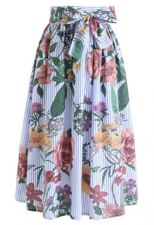 Tropical Flower Watercolor Printed Midi Skirt - Skirt - BOTTOMS - Retro, Indie and Unique Fashion