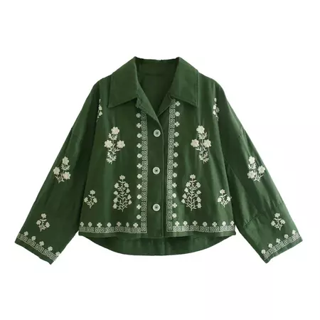 Loose Embroidered Linen Tunic Bomber Jacket