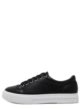 Black Round Toe Lace Up Sneakers