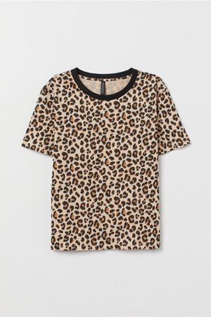 Cotton T-shirt - Light beige/leopard print - Ladies | H&M US