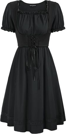 Amazon.com: Women Steampunk Dress Smock Waist Sleeveless Dress Ruffled Dress Black L : Clothing, Shoes & Jewelry