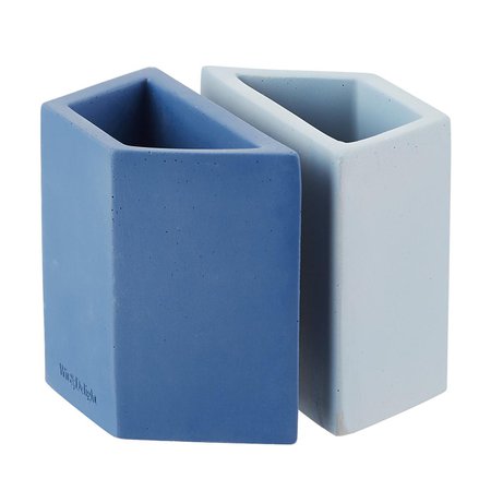 Wit & Delight Powder Blue & Navy Concrete Pencil Cup & Bookend | The Container Store