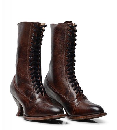 Mirabelle Victorian Mid-Calf Leather Boots in Teak Rustic