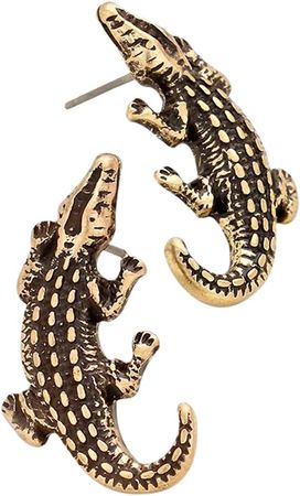 Amazon.com: Liavy's Embossed Metal Alligator Crocodile Fashionable Earrings - Stud - Gold Plated: Clothing, Shoes & Jewelry
