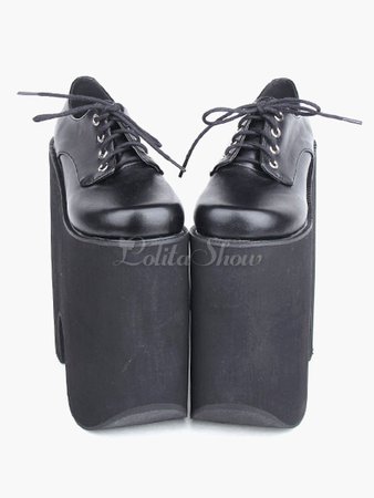 Gothic Black Lolita High Platform Shoes Heels With Shoelace - Lolitashow.com