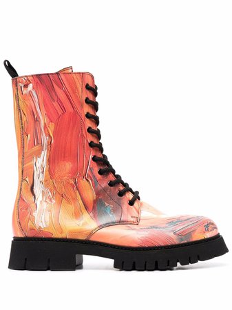 Moschino abstract-print combat boots