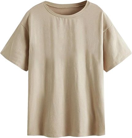 SOLY HUX Women's Graphic Oversized Tees Letter Print Summer Tops Vintage Half Sleeve Loose Casual T Shirts Khaki L at Amazon Women’s Clothing store