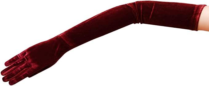 ZAZA BRIDAL 23.5" Long Stretch Velvet Gloves Opera Length 16BL-Burgundy at Amazon Women’s Clothing store: Cold Weather Gloves