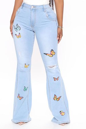 Catching Butterflies Extreme Flare Jeans - Light Blue Wash, Jeans | Fashion Nova