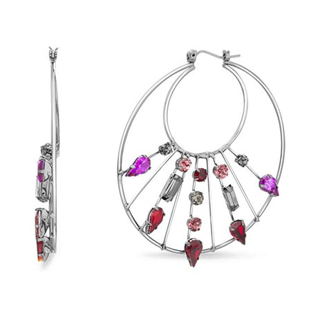 Amazon.com: Steve Madden Women's Red and Pink Rhinestone Gunmetal-Tone Double Hoop Earrings: Clothing