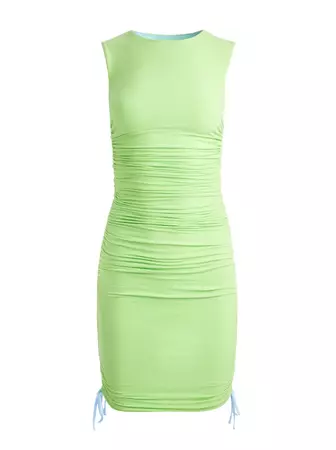 Saretta Reversible Ruched Crewneck Dress In Sharp Green/spring Sky | Alice And Olivia
