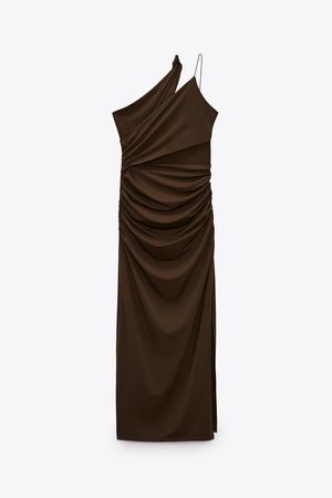 FITTED GATHERED DRESS WITH CUT-OUT DETAIL - Brown | ZARA Israel