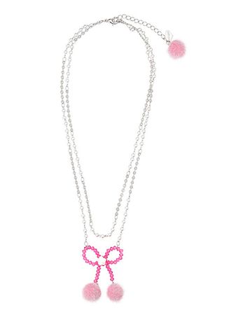 [Swingset스윙셋]Snow Ribbon Beads Necklace (Fuchsia Pink)