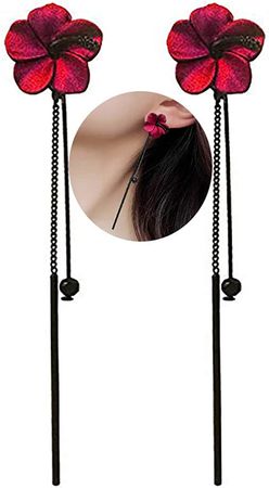 Amazon.com: Trendy Red Green Poppy Flower Black Long Line Bar Tassel Earrings for Women Charm Drop Dangle Earring Jewelry (Red): Clothing, Shoes & Jewelry