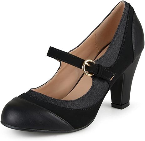 Amazon.com | Journee Collection Womens Two-Tone Tweed Mary Jane Pumps Black, 7.5 Regular US | Pumps