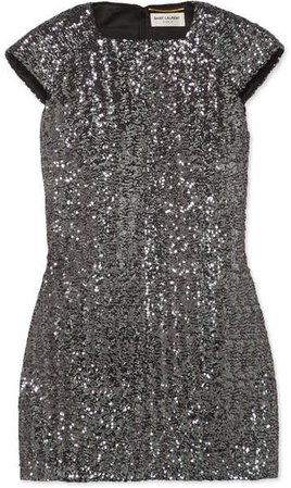 Sequined Crepe Mini Dress - Silver