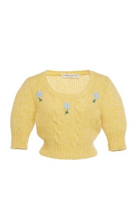 Floral-Embroidered Cable-Knit Cropped Sweater By Alessandra Rich | Moda Operandi