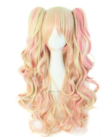 blonde and pink pigtail wig