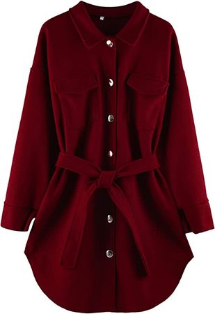 Amazon.com: Women Coat Trench Coat Casual Mid Long Overcoat Lapel Belt Open Front Cardigan Outwear Woolen Winter : Clothing, Shoes & Jewelry