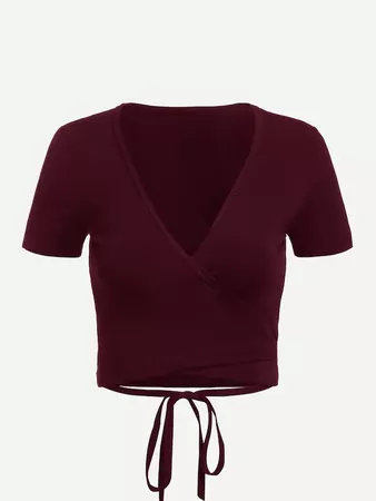 Tie Detail Wrap Crop T-Shirt -SheIn(Sheinside)