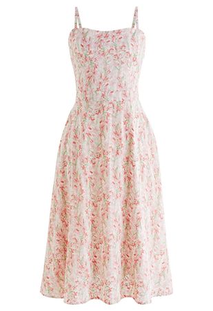 Pink Watercolor Flower Print Cami Dress - Retro, Indie and Unique Fashion