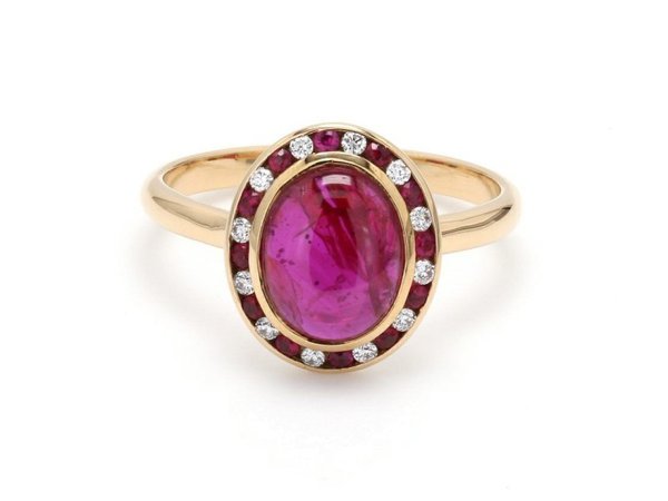 18K Yellow Gold with 2.18ct. Ruby and 0.08ct. Diamond Ring Size 6 | Buy at TrueFacet