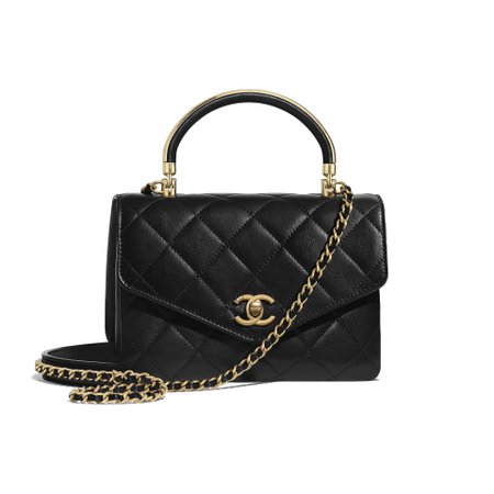 Calfskin & Gold-Tone Metal Black Small Flap Bag with Top Handle | CHANEL