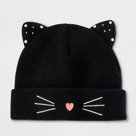 Girls' Bedazzled Cat Hat - Cat & Jack™ Black One Size : Target