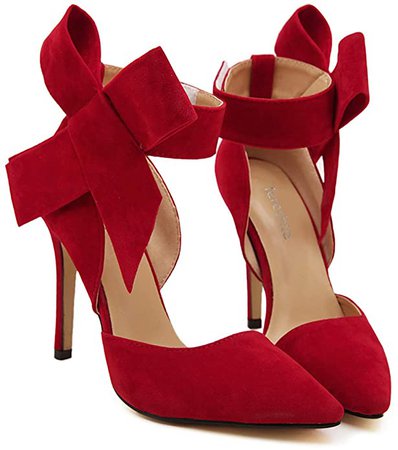 fereshte Women's D'Orsay Pointy Toe Stiletto High Heel Dress Pumps with Bowknot Red