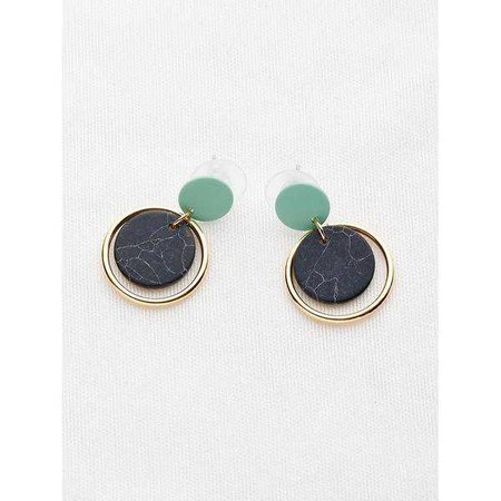 Earrings | Shop Women's Black Marble Effect Hoop Drop Earrings at Fashiontage | 6be5e30f-0-color-black