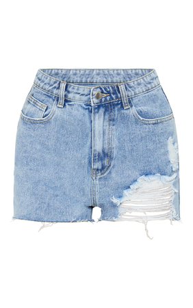 Plt Vintage Wash Distressed Denim Mom Shorts | PrettyLittleThing