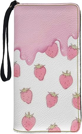 Amazon.com: DISNIMO Pink Women's Pu Leather Wallet Girly Strawberry Long Purse Clutch Handbag Coin Bag Multi Card Organizer : Clothing, Shoes & Jewelry