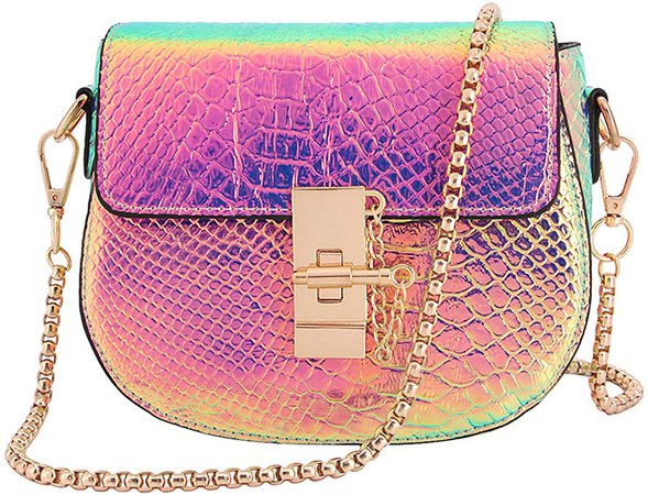 Candice Women Shiny Charming Chain Hologram Holographic Handbag Shoulder Bag Crossbody Bag, Gold and Green: Handbags: Amazon.com