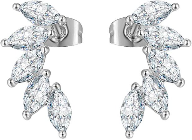 Amazon.com: Pretty 18K Gold Plated Hearts & Arrows Simulated Diamond Ear Crawler - Cuff Earrings Hypoallergenic Stud Ear Climber Jackets (Silver): Clothing