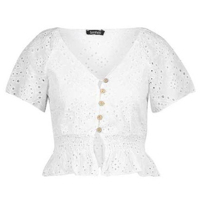 Tall Button Front Broderie Anglaise Top