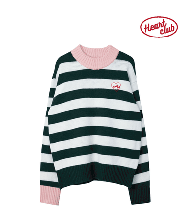 HEART CLUBRound Neck Stripe Knit Top | mixxmix | OFFICIAL ENGLISH WEBSITE