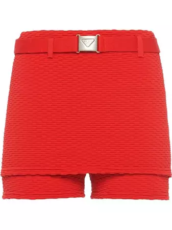 Prada Jacquard Belted Mini Shorts