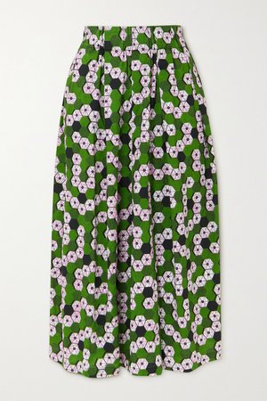 Green Printed waxed-cotton midi skirt | Odile Jacobs | NET-A-PORTER