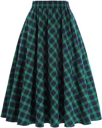 50s Retro Plaid Midi Swing Skirts Wear to Work Size M KK495-4 at Amazon Women’s Clothing store