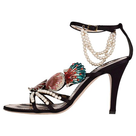 Vintage Roberto Cavalli Shoes with Crystal Embellished Seashells and Pearls For Sale at 1stdibs
