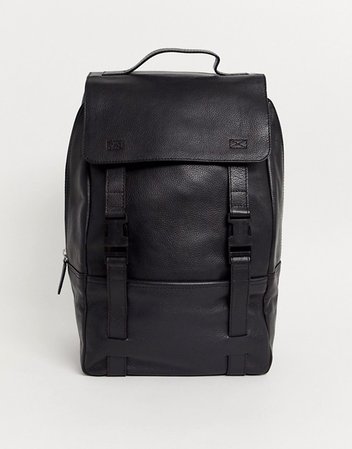 ASOS DESIGN double strap leather backpack in black | ASOS
