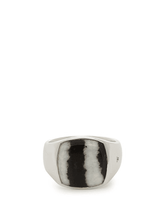 Tom Wood Zebra Striped Sterling Silver Signet Ring | ModeSens