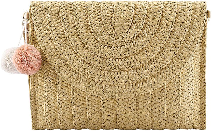 CHIC DIARY Womens Straw Clutch Bag Straw Handbag Bohemian Summer Beach Woven Envelope Purse Wristlet Wallet (Light Brown): Handbags: Amazon.com