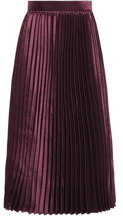 Pleated Satin And Crepe Midi Skirt