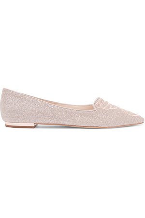 SOPHIA WEBSTER Bibi Butterfly embroidered glittered leather point-toe flats