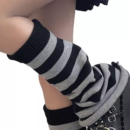 grey and black stripe leg warmer
