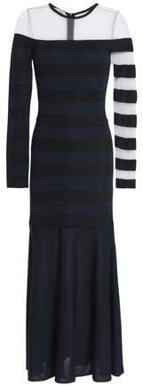 Mesh-paneled Striped Stretch-knit Midi Dress
