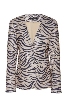 Zebra Printed Sequin Embellished Blazer by Sally LaPointe | Moda Operandi