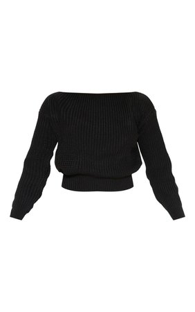 Christiana Black Mixed Knit Slash Neck Crop Jumper | PrettyLittleThing AUS