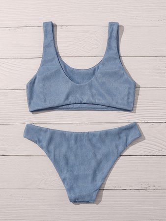Solid Rib Bikini Swimsuit | SHEIN USA